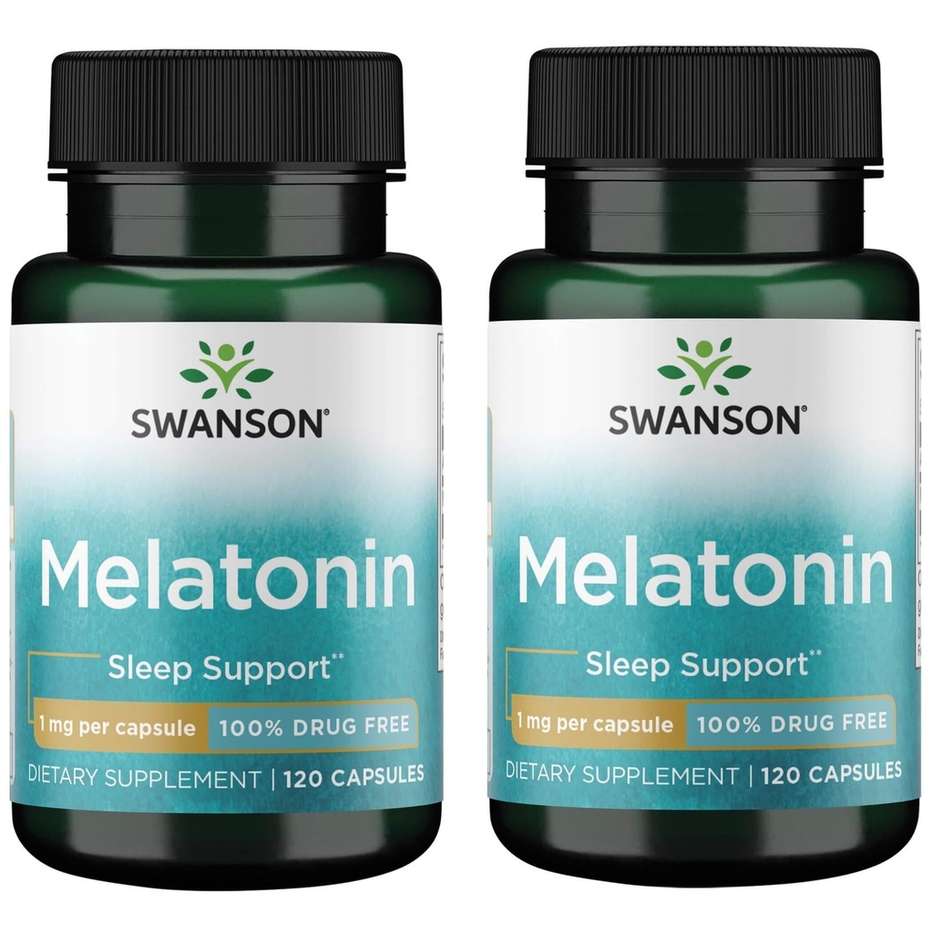 Swanson Melatonin - zeliščni dodatek - spanje in sprostitev - 120 kapsul, 1 mg vsak (2 pakiranji)