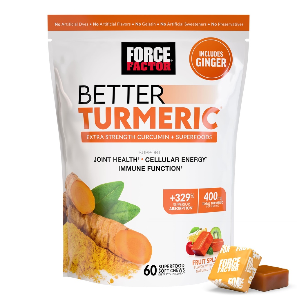 FORCE FACTOR boljše Kurkuma dodatek 400mg s črnim poprom in ingverjem, ekstra moč skupna podpora, superior absorpcija, kot kurkuma Gumies, sadna splash, 60 Kurkuma žvečenje