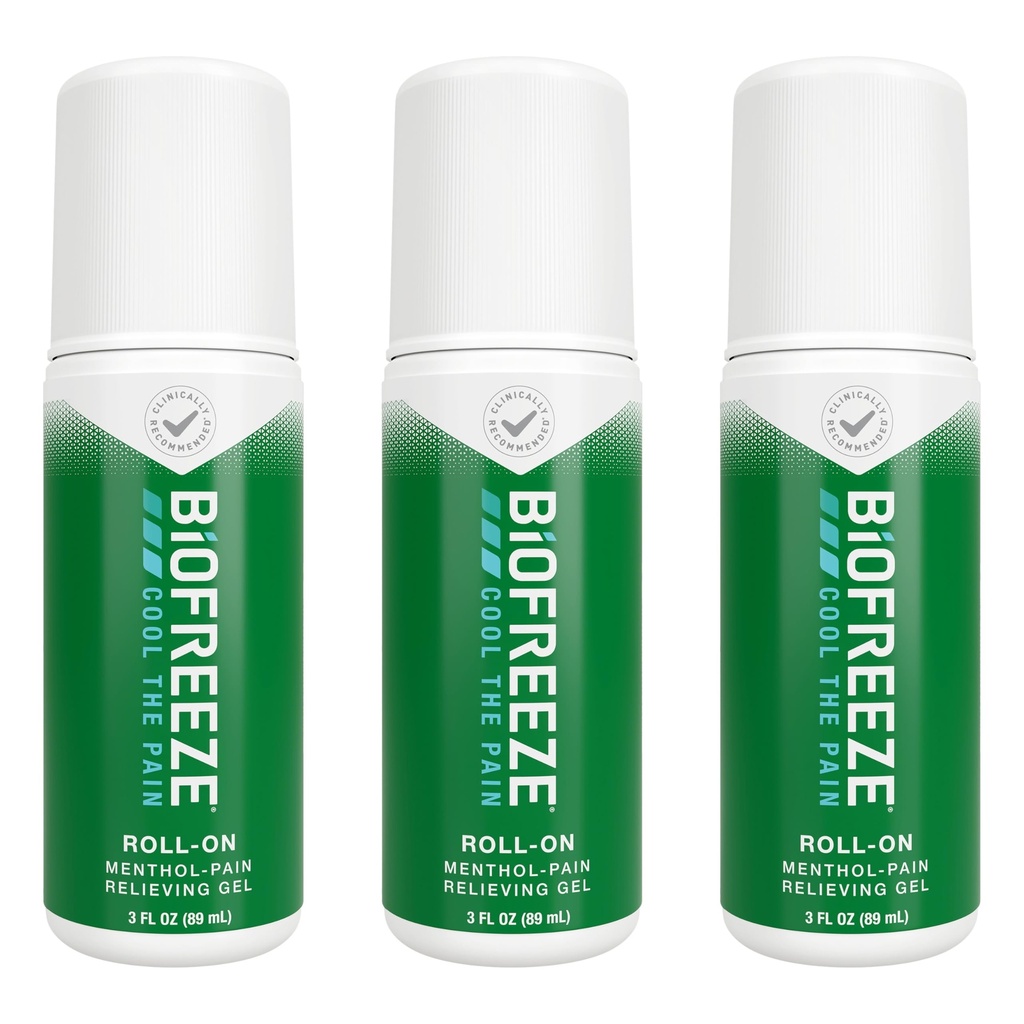 Biofreeze Roll On Pain Relief za koleno, vratu, Hip, Joint, ramena, & Enostavno Backache, Artritis Pain Reliever, boleče mišice Relief, Roll On Menthol Gel 3 Fl Oz (Pack of 3)