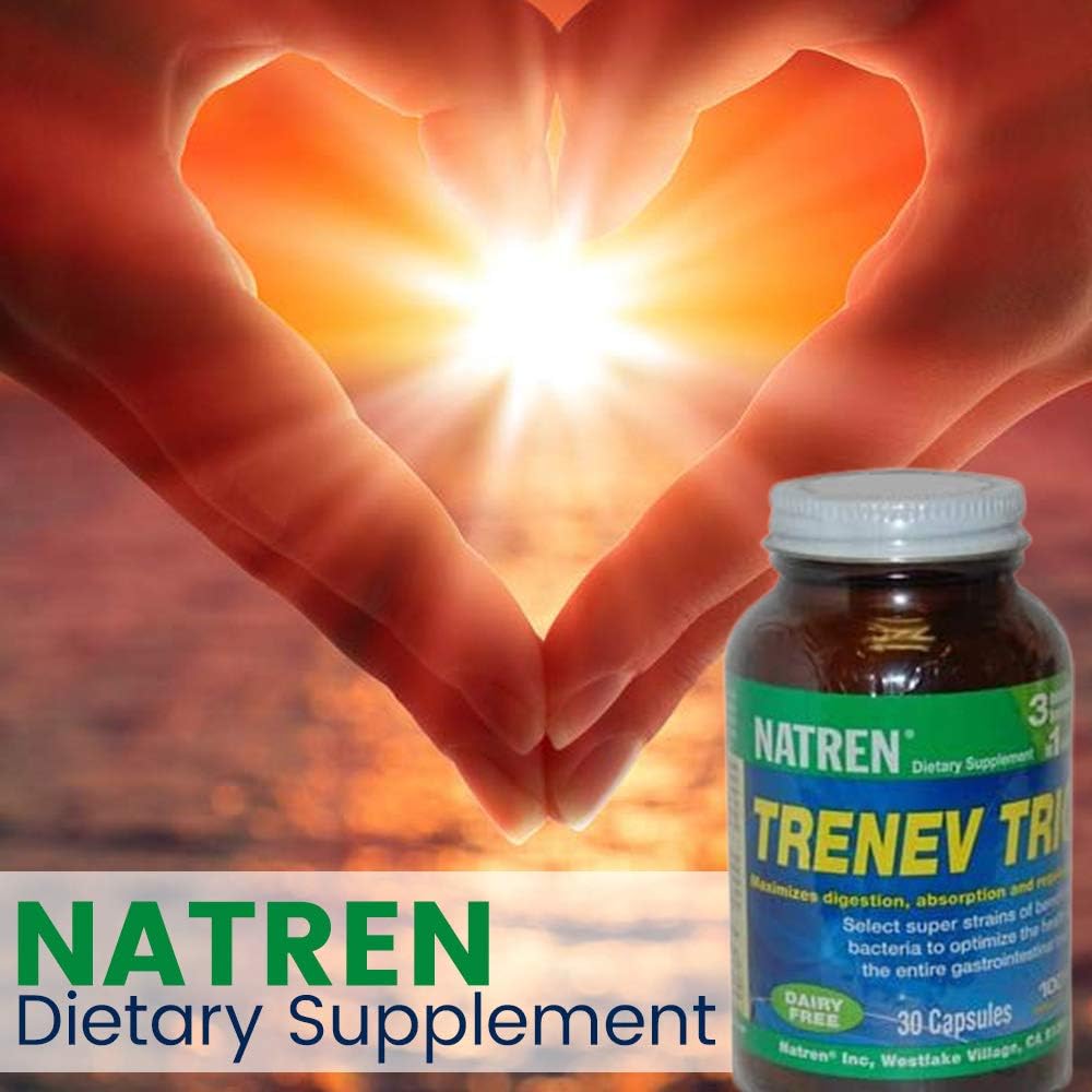 Bioterapija Natren Trenev Trio Probiotična kapsula - Tri v enem Dairy-free dietary dodatek - za zdravo črevesno floro, pomoč Prebava in Absorpcija - 30 Kapsule Vsaka s 30 milijard CFU