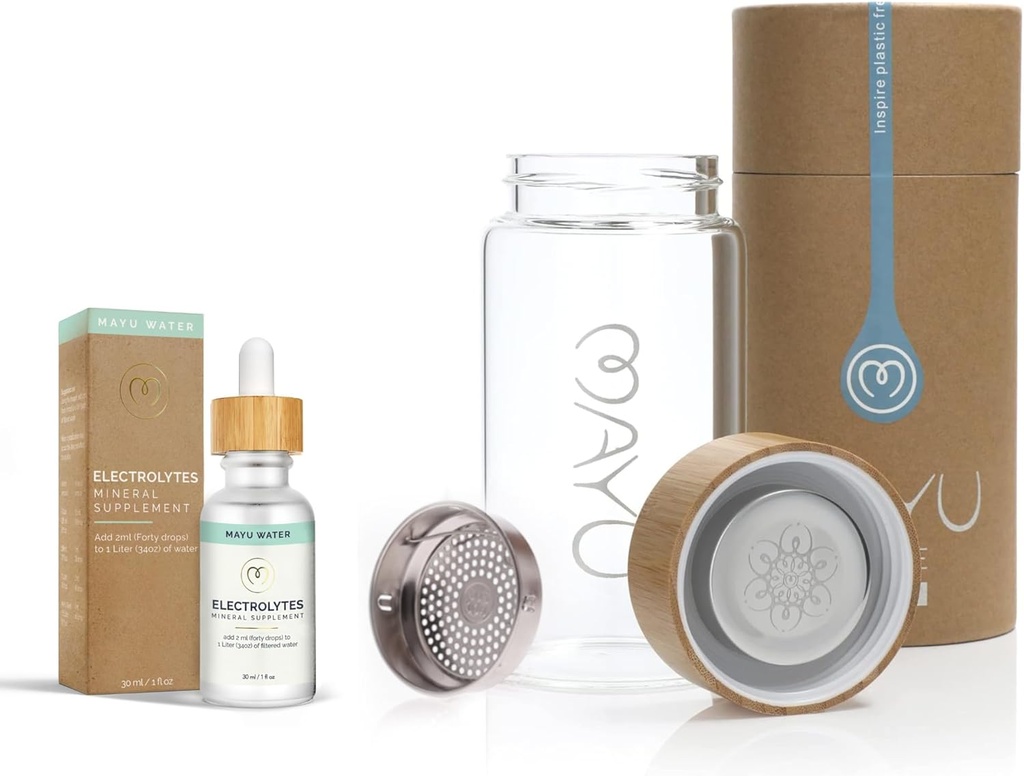 MAYU Elektrolitne vodne kapljice + 0,5L steklenica vode z Bamboo Lid 