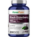 NusaPure Black Elderberry 50:1 Extract, 100 mg Enakovredno 5.000 mg na Veggie kapsule, 200 Število (Nen-GMO, Bioperine) Sambucus dodatek