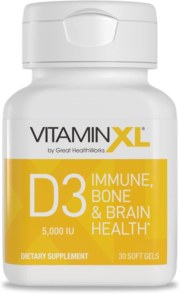 OmegaXL VitaminXL D3 Visoka jakost dnevno Vitamin D 5000 i.e. 125mcg Imunska podpora Dodatek - Spodbuja zdravo delovanje mišic in močne kosti - Non-GMO, Gluten-free - 30 Softgels