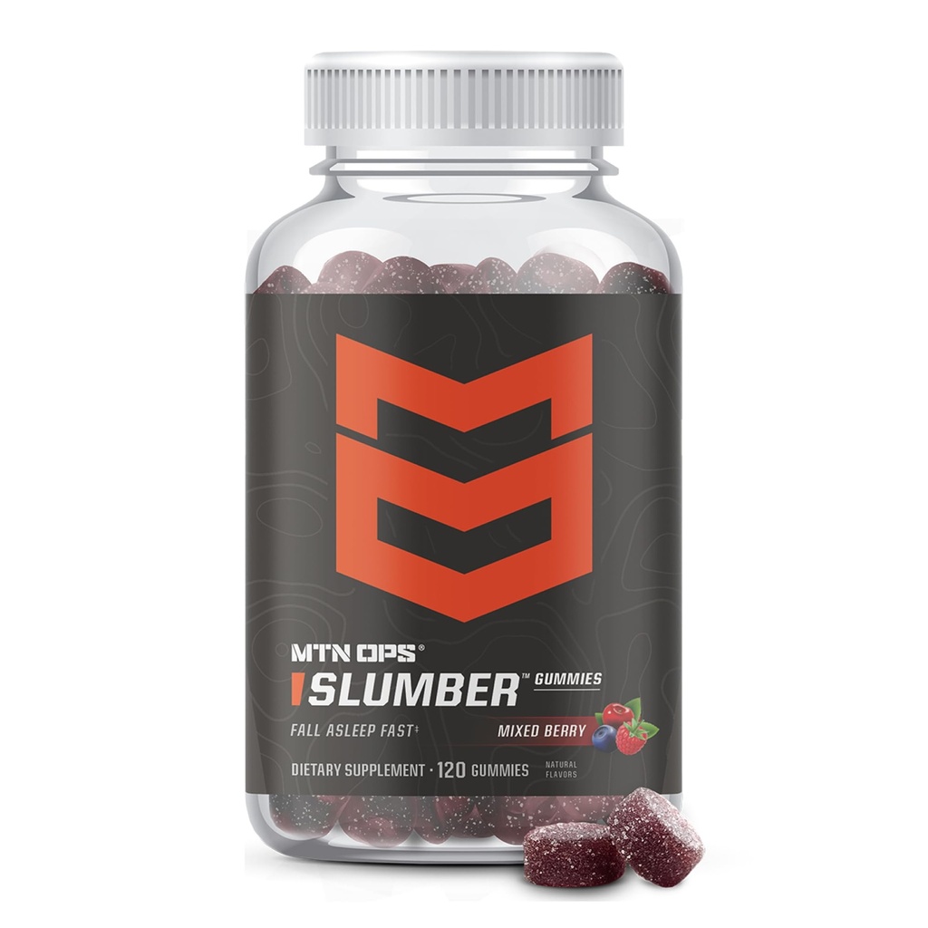 MTN OPS Slamber Sleep Gummies – 60 Služabniki, Tart Cherry 1000mg, Melatonin 2.5mg, Kamilica, naravne arome, Izdelano v ZDA, Mešano Berry, Nočno spanje Aid