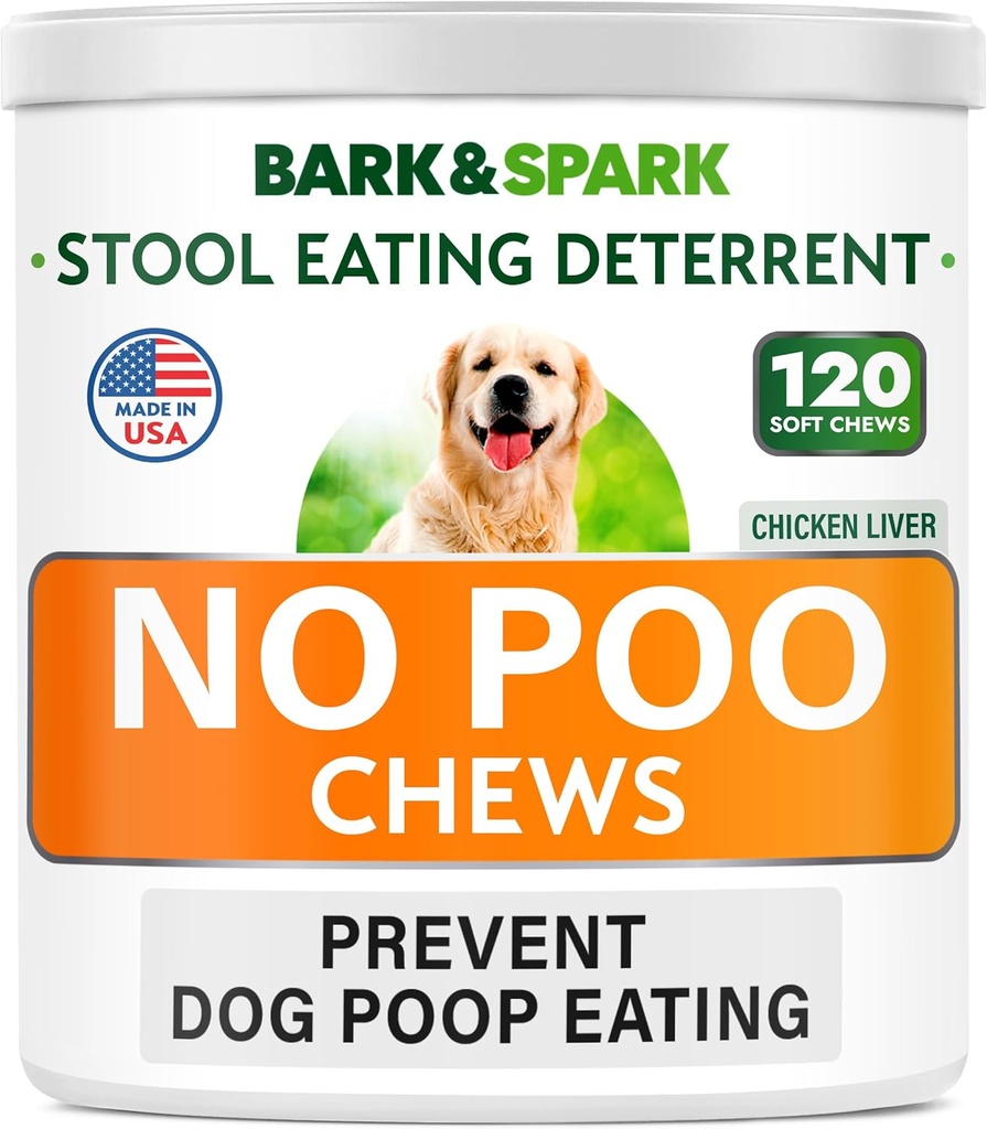 BARK&SPARK NO Poo obravnava - Prevent Dog Poop Jedo - Koprofagija Zdravljenje - Stool Jedo Deterrent - Probiotiki & encimi - Prebavno zdravje + dih Aid - 120 Soft Chews - ZDA Made - Jetra