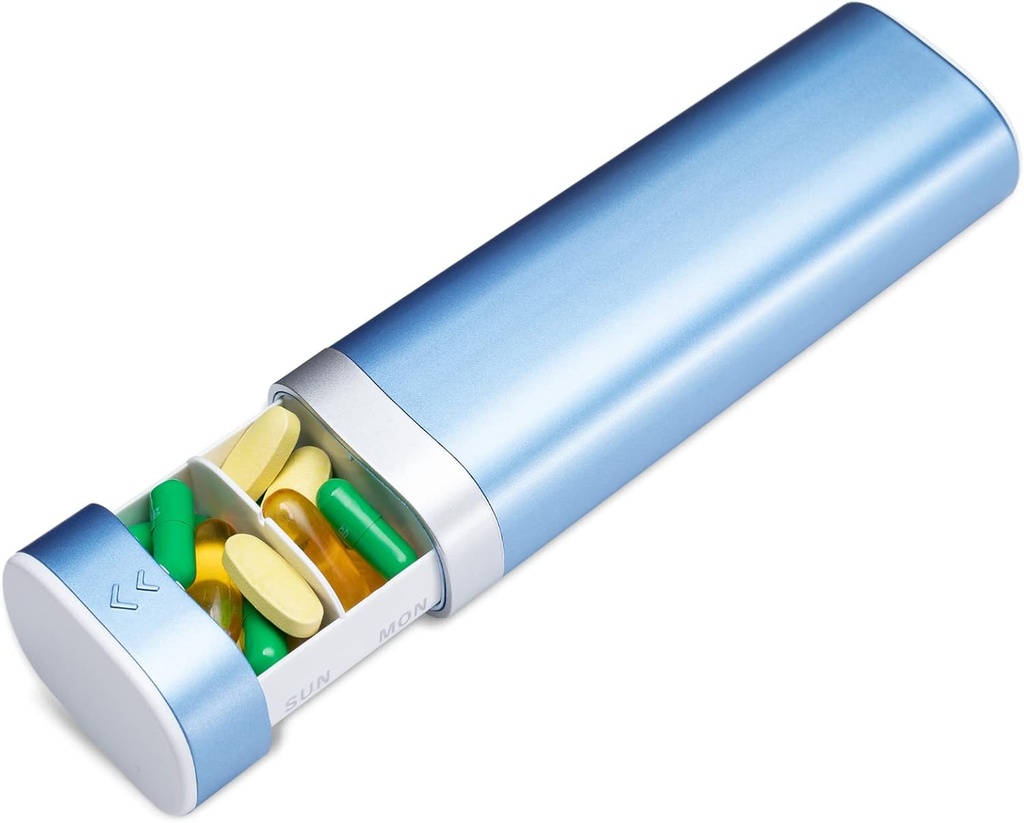 Betife potovalne tablete Organizator 7. teden, Compact Daily Pill Box, Prenosna Medicina Primer, Cute tabletke imetnik za vitamine dopolnila, Predvajalno oblikovane tablete Organizator (modra)