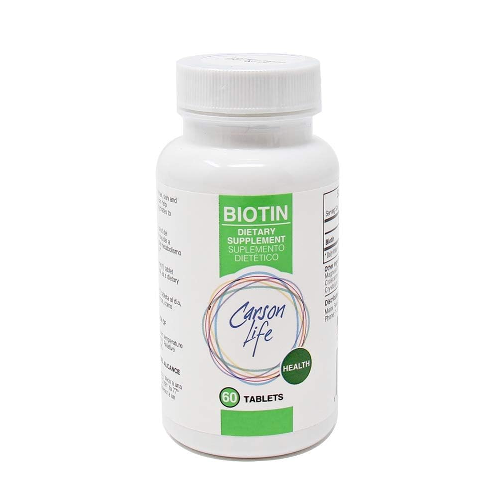 Carson Life Biotin dodatek - 60 Tablet - za moške in ženske - Vitamin dodatek, ki spodbuja rast las - Napredna formula pomaga povečati energijo in rast celic - Izdelano v ZDA