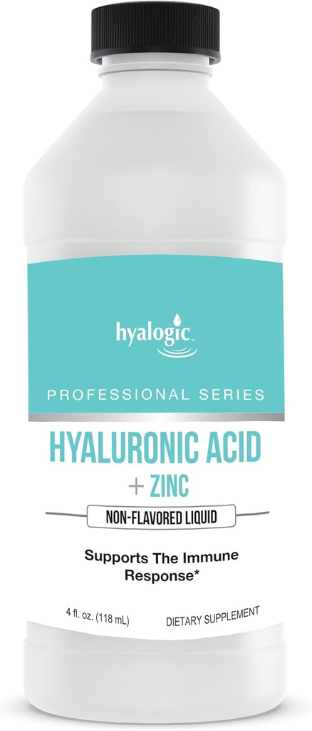 Hyalogic Liquid Cink Supplement for Immune Support (4 Oz) - Dnevna mineralna podpora Okrepljena w/Hialuronska kislina za hidracijo – Imunski cink Tekočina za moške in ženske – Gluten prost, Cruelty Free