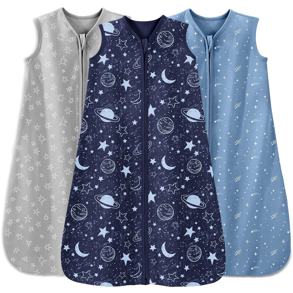 Baby Sleep Sack 12-18 mesecev 3 Pack 100% bombaž Lahek 0,5 TG Nositi Blaket Baby Sleep Bag z 2-Way Zipper za dojenčke Toddler Blue