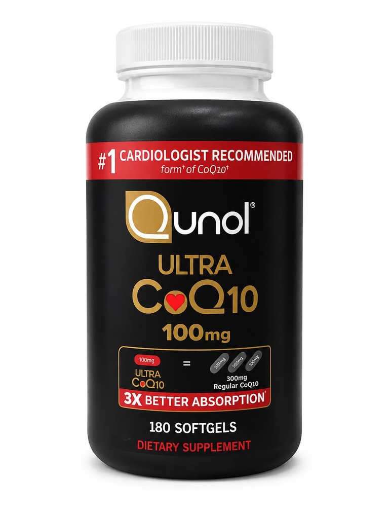 Qunol CoQ10 100mg Softgels Ultra 3X boljša absorpcija Koencim Q10 Dodatki - Antioksidant dopolnilo za vaskularno in zdravje srca in proizvodnjo energije - 6 Mesec dobave - 180 Število