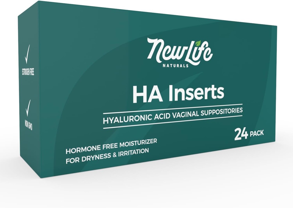 NewLife Naturals Hyaluronic Acid Vaginal Suppositorys for Women, Vaginal Vlažilec, Suhost Draženje Nelagodje, Postpartum, Menopause Relief & Podpora, 24 Vstavki, 2 Mesec dobave
