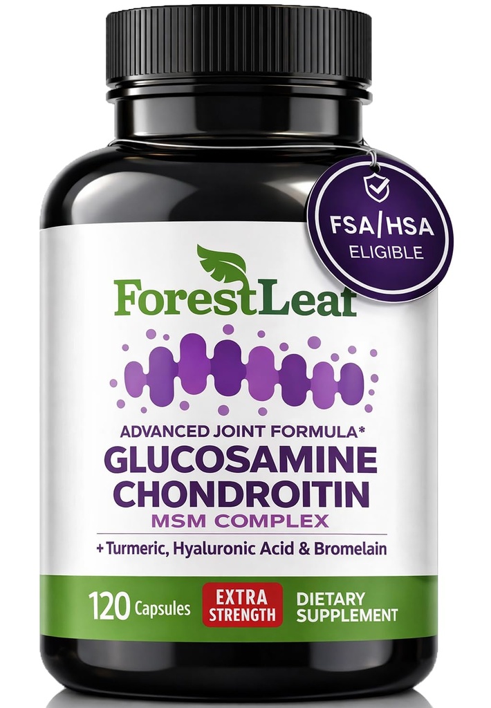 Glukozamin Chondroitin MSM Complex Supplement - Trojna moč 1200mg Skupna podpora dodatek za ženske in moške s kurkuma, hialuronska kislina in bromelain za prilagodljivost mišic - 120 Caps