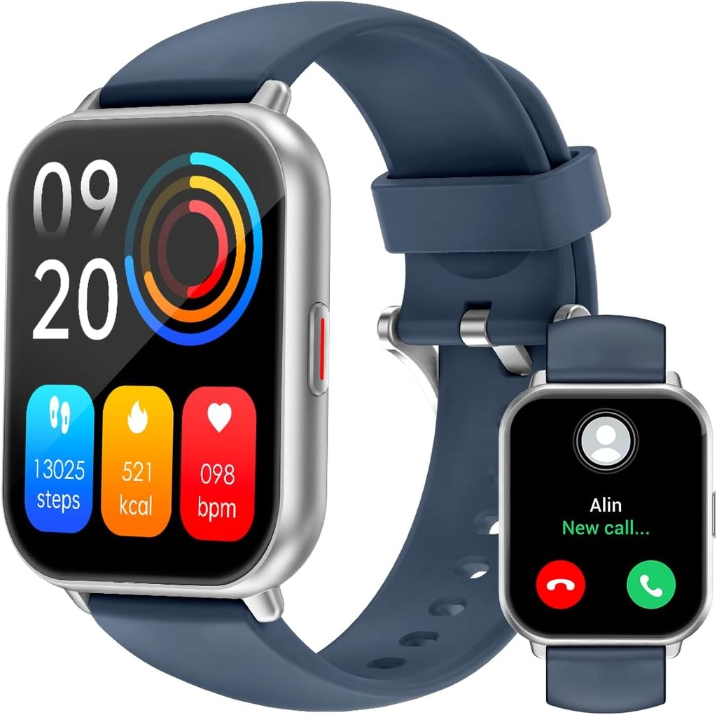 RUIMEN Pametne ure za moške ženske (Odgovor / Make Calls, 2 pasovi vključeni), 1.8" Smartwatch za iOS/Android telefoni, Fitnes Tracker Heart Rate/Speep Monitor Digitalna Watch vodoodporna modra