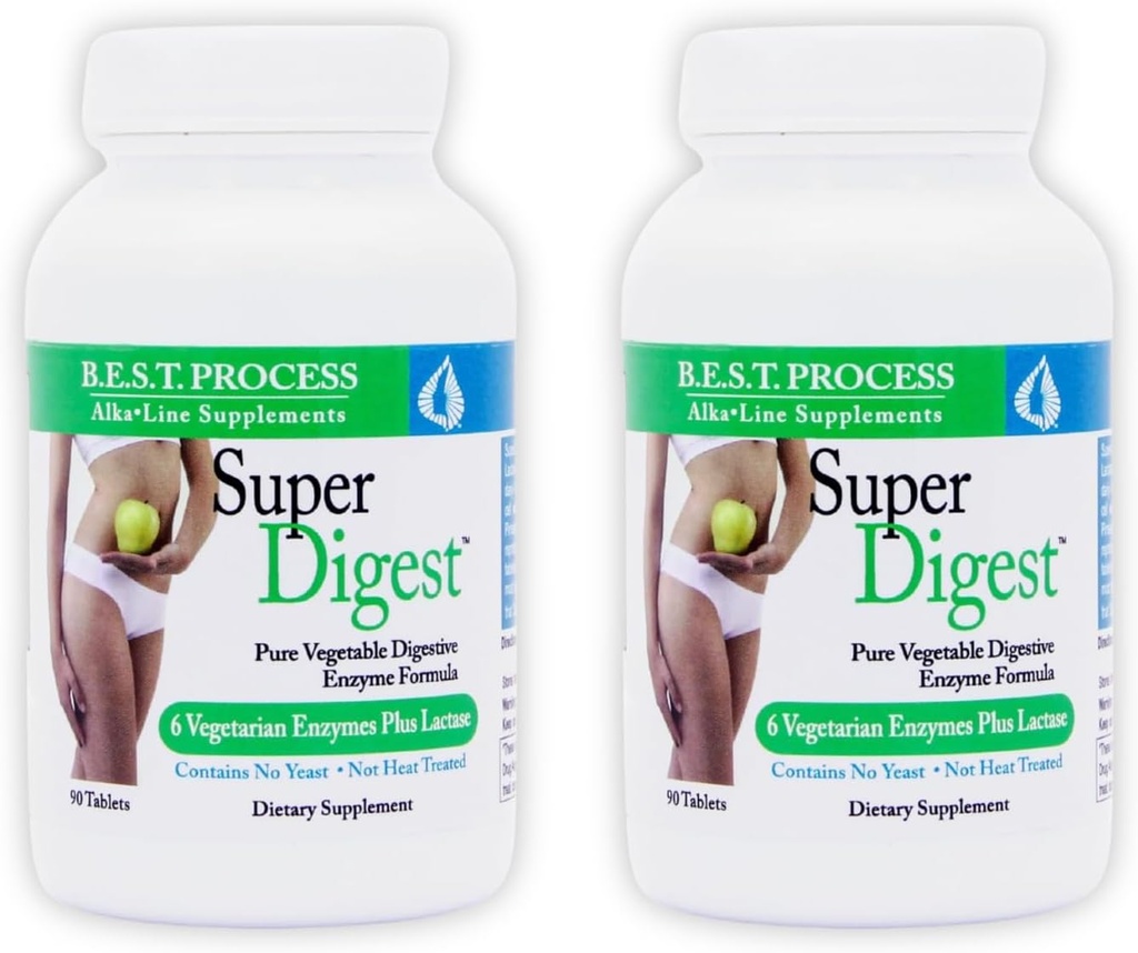 SuperDigest (2 paket) Najboljši proces Alkaline – Multi-Enzyme Digestive Support – Prebavne encime z Alfalfa, Papain & Bromelain (Vegetarian Friendly)