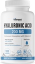 Hyaluronic Acid dodatek 200mg - 120 Kapsule, z vitaminom C 100mg, Joint & Skin Health, Non-GMO Fermentation, Gluten Free, tretja stranka testiran, Biorazpoložljiva formula