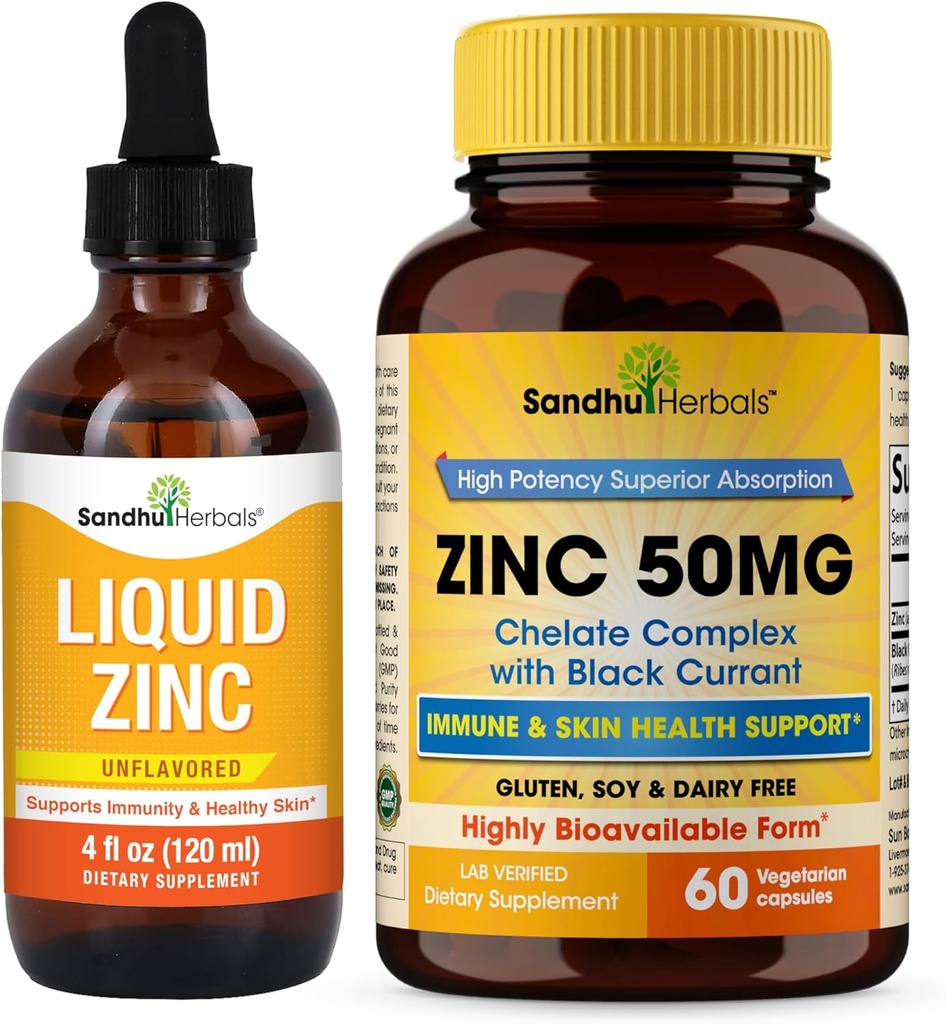 Sandhu Zelišča Tekoče cinkove kapljice 4 Oz & Cinkov kapsule 60 Count Supplement 