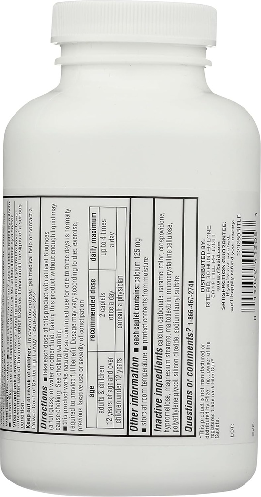 Terapevti z Rite Aid Fiber Capleti, kalcijev polikarbofil 625mg - 250 števk, odvajala za zaprtje, tablete za ribe za odrasle