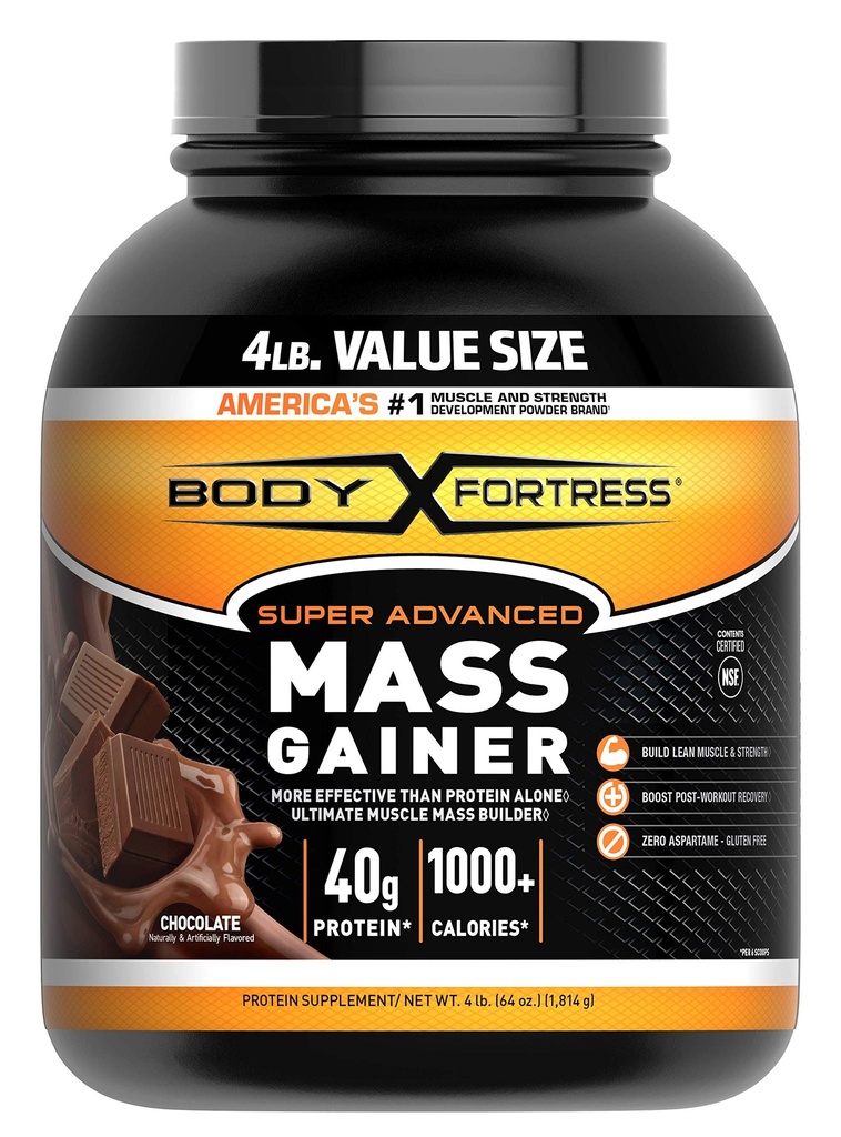 Body Fortress Super Advanced Mass Gainer, čokoladni proteini Plus Surplus kalorije za podporo mišične mase 1-4lb. Jar