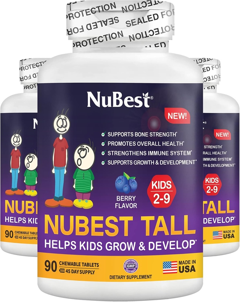 NuBest Tall Kids - Toddlers Vitamini in otroci Vitamini za starost 2 do 9 - Podpora kostna moč, splošno zdravje in imuniteta - živalske oblike - 270 Žvečljive Berry tablete
