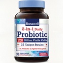 Bonawell probiotiki 120 milijard CFU 32 Sevi s prebiotiki, Prebavne encime za Gut zdravje, 3- v-1 Dnevni probiotik, Rok uporabnosti, Zapozneli- Release, 30 Veggie Caps