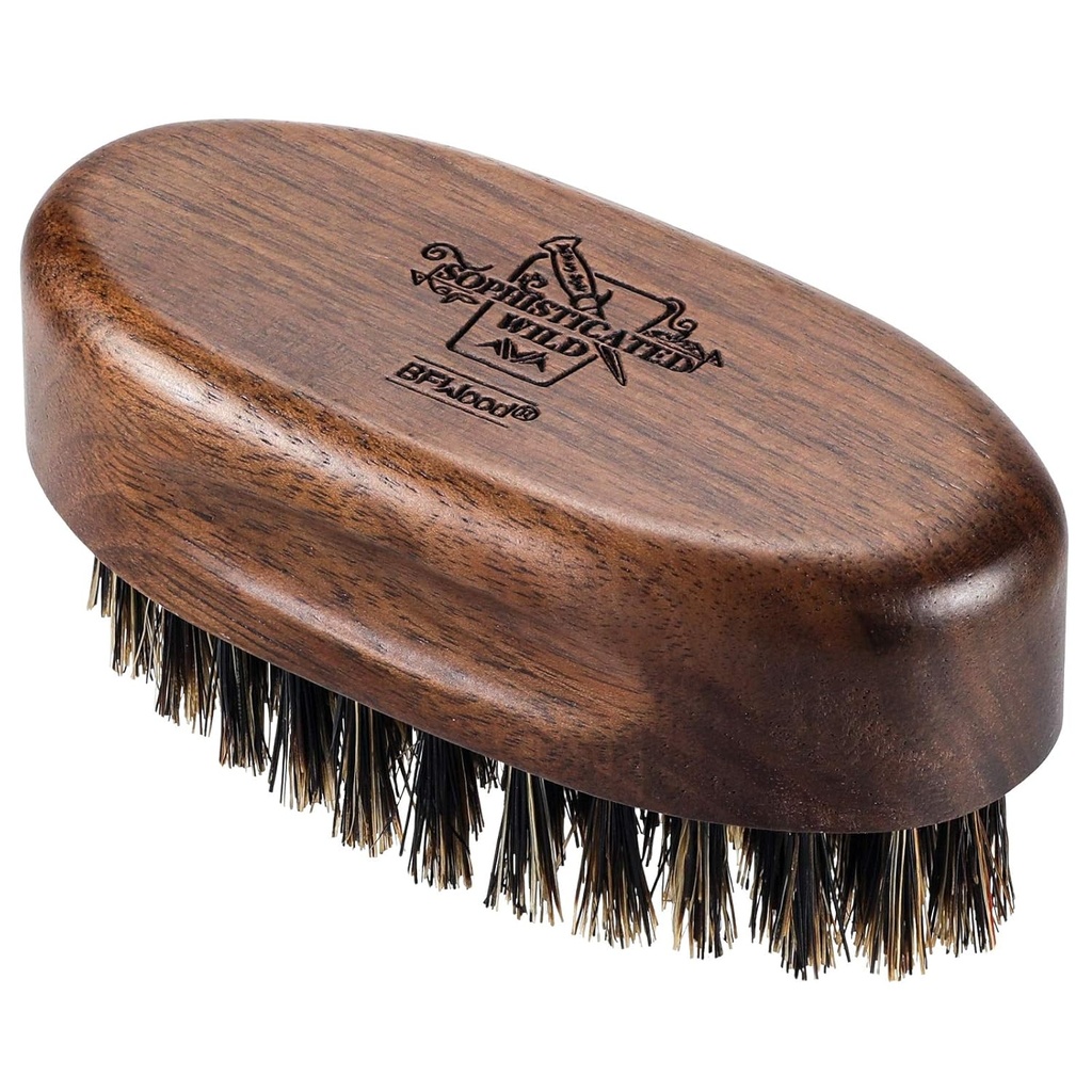 BFWood Majhno potovanje Brada Brush - Naravni Boar Bristles s črnim oreščkom les