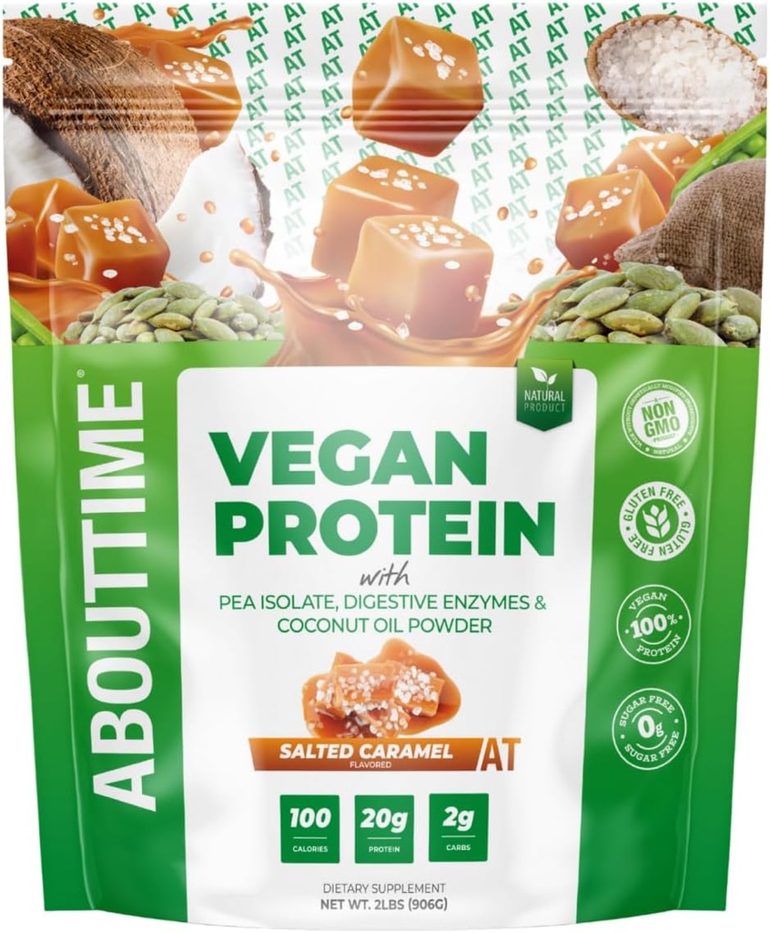 O času Vegan Protein Powder 20g soljena karamela, naravne sestavine, ne-GMO, na osnovi rastlin, brez glutena, brez soje, brez mleka, 32 Serving
