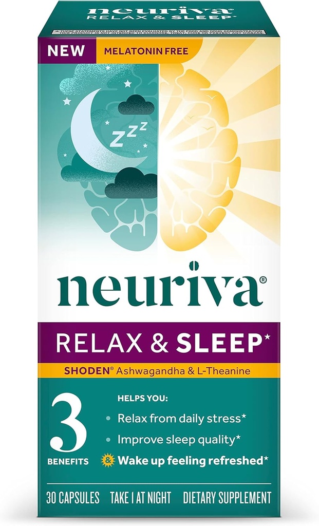 NEURIVA Melatonin Brezplačna naravna pomoč za spanje dodatek z L-Theanine, ki vam pomaga sprostiti & Ashwagandha za podporo restorativni spanec, tako da se lahko zbudite občutek osvežitve, 30ct kapsule