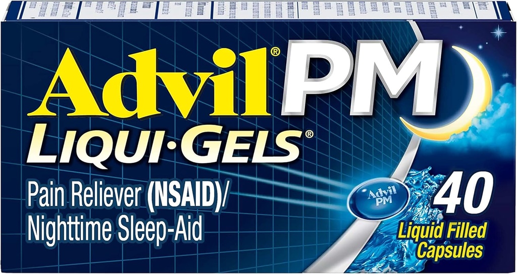 Advil PM bolečina Reliever in nočno spanje pomoč, Pain Medicine z Ibuprofen za lajšanje bolečine in difenhidramin Citrat za pomoč v spanju - 40 Obložene kape