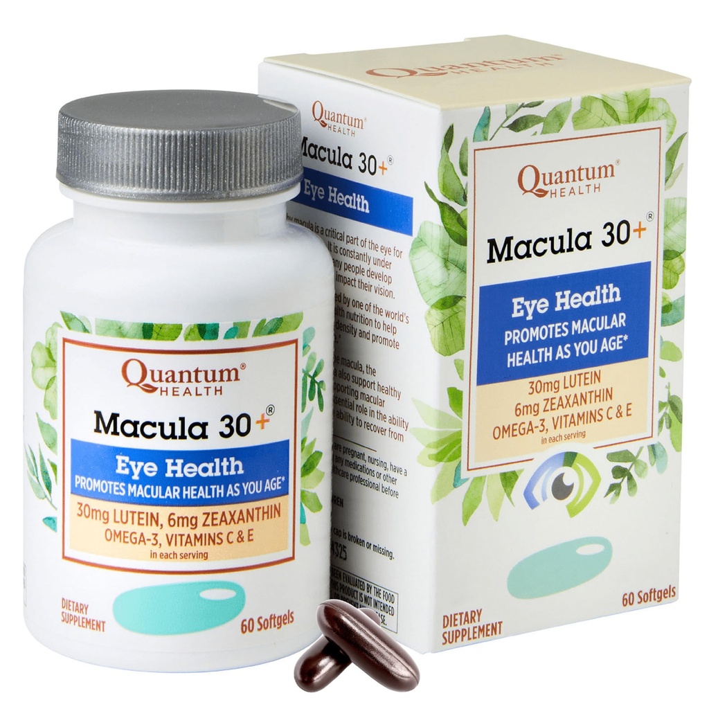Quantum Health Macula 30+ Dodatek za nego oči spodbuja zdravje Makular & Retinal kot ste starost z Lutein Zeaxantin Omega-3 Vitamini C & E Dnevna prehrana za ženske in moške - 60 Softgels