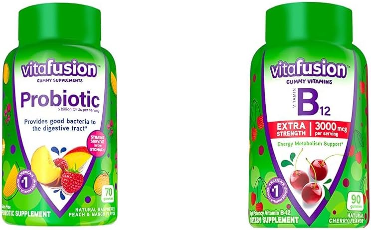 Vitafusion Probiotic Gummy dopolnila, malina, Breskve in mango arome & Dodatna moč Vitamin B12 Gummy Vitamini