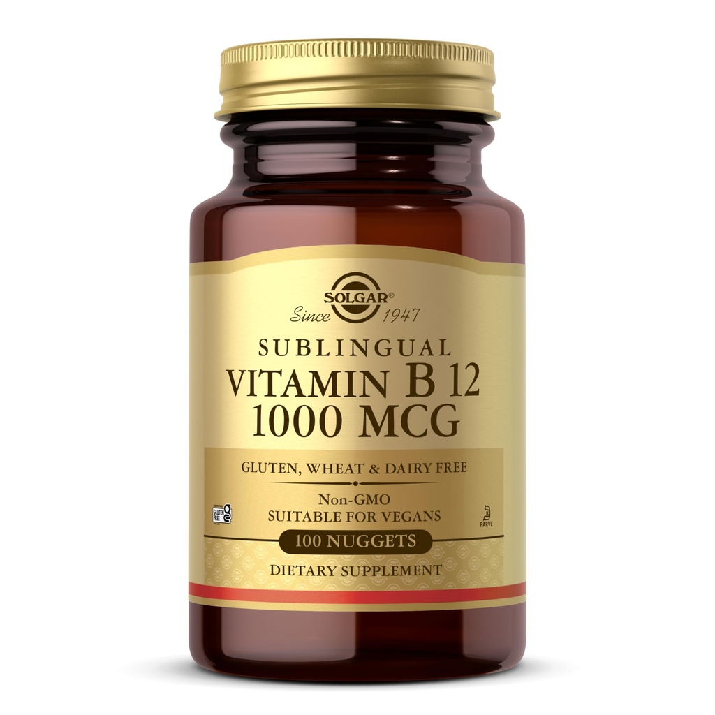 Solgar Vitamin B12 1000 mcg, 100 Nuggets - proizvodnja energije, rdeče krvne celice - Zdrav živčni sistem - spodbuja kardiovaskularno zdravje - Vitamin B - Ne-GMO, Gluten Free, Košir - 100 Serving