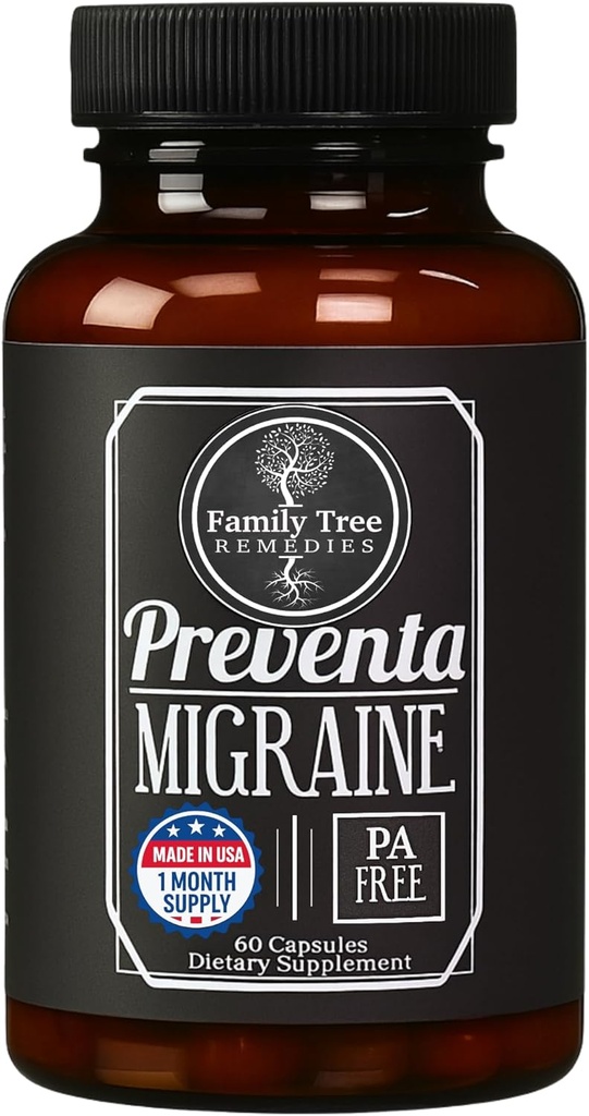 Preventa Migraine Relief Supplement – PA-free Butterbur, Magnezij, Riboflavin, Feverfew – Dnevno preprečevanje glavobola – 60 kapsul