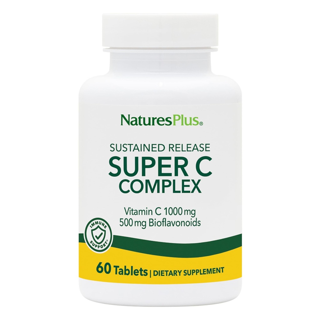 NaturesPlus Super C Complex, trajen izpust - 60 tablet - 1000mg Vitamin C + 500mg Bioflavonoidi - Vegetarian, Gluten brezplačno - 60 Servinges