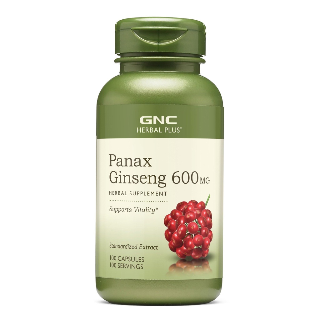 GNC Herbal Plus Panax Ginseng 600mg, podpira vitalnost, 100 kapsul