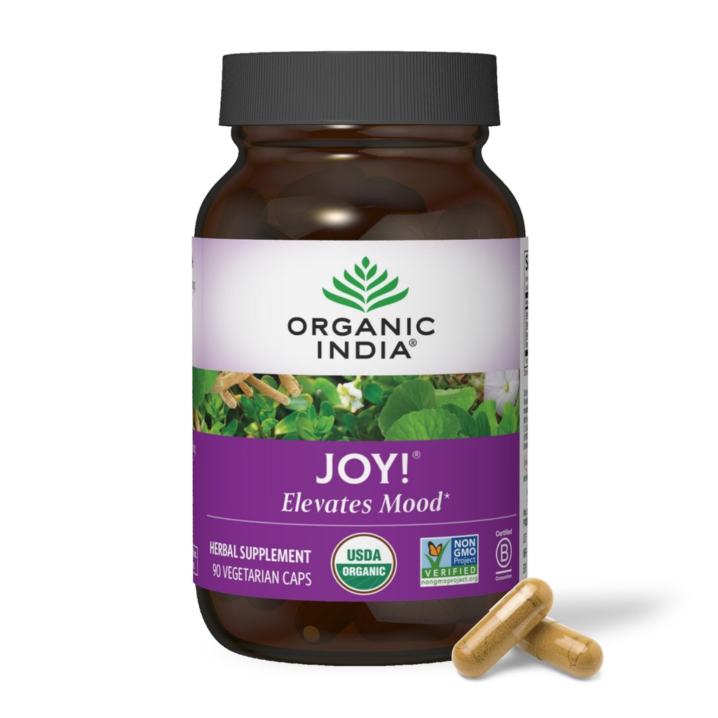 ORGANSKA INDIA Veselje Zeliščni dodatek - Imunska podpora, spodbuja spomin in koncentracijo, Vegan, Gluten-free, Kosher, USDA Certified Organic, Non-GMO, Caliring - 90 kapsul