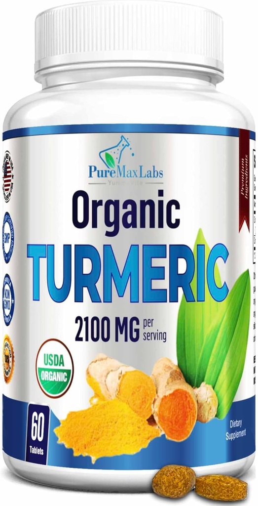 Ekološka kurkumin - 2100mg USDA Organska kurkumin z črnim poprom, Vegan - 60 tablet