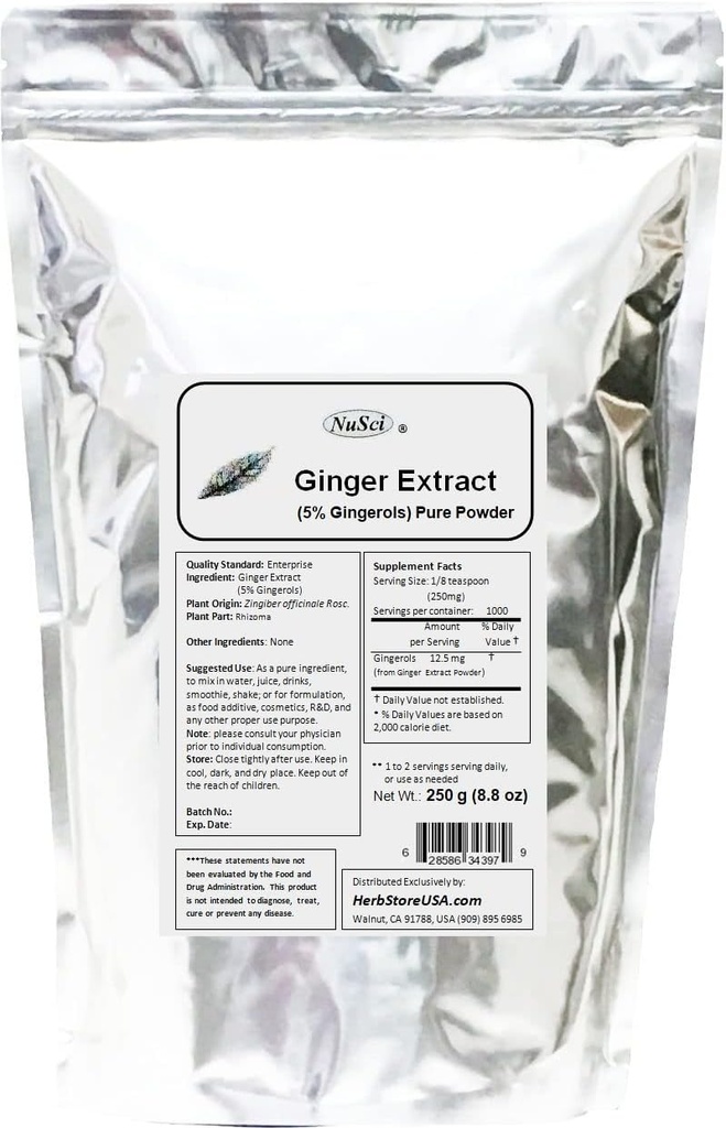 ingver izvleček korena 250g (8.8 oz) prašek standardizirani 5% Gingerols, podpora Prebavni sistem