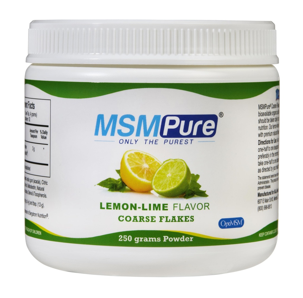 KALA ZDRAVSTVENI MSMMPUR Lemon Lime Arome Coarse MSM Powder Flakes – Organsko žveplo za skupno prilagodljivost, videz kože in podporo za lase in nohte – 8,8 oz, ZDA Made, Destilirani kristali