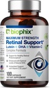 Biophix Podpora za mrežnico Maksimalna moč Kompleksna Formula 100 Kapsule - Cinkov vitamin C E Lutein DHA Omega-3 Astaksantin Hialuronska kislina - Podpira Očesni vid Zdravje