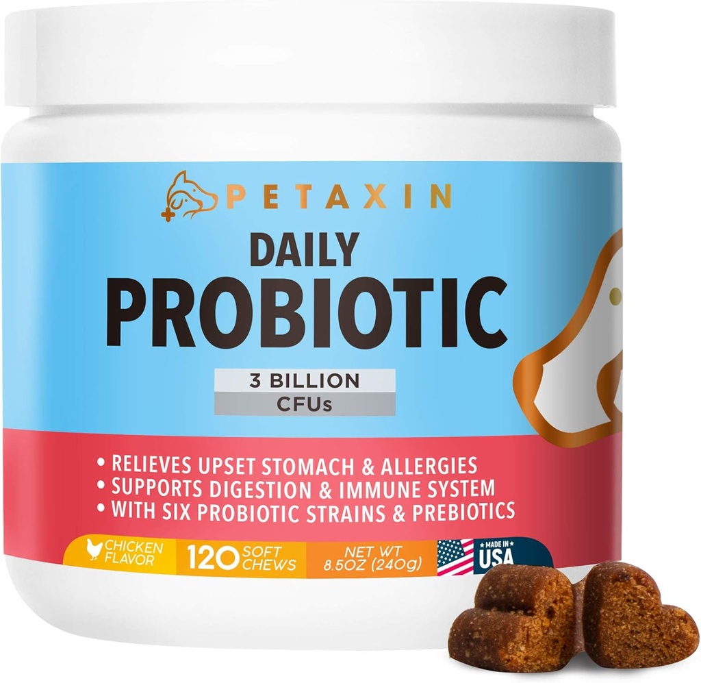 Probiotiki za pse - 6 sevi s prebiotiki - podpira prebavni in imunski sistem – Relief za drisko, slabo dihanje, alergije, plin, zaprtje, vroče točke - Made in USA - 120 Chews