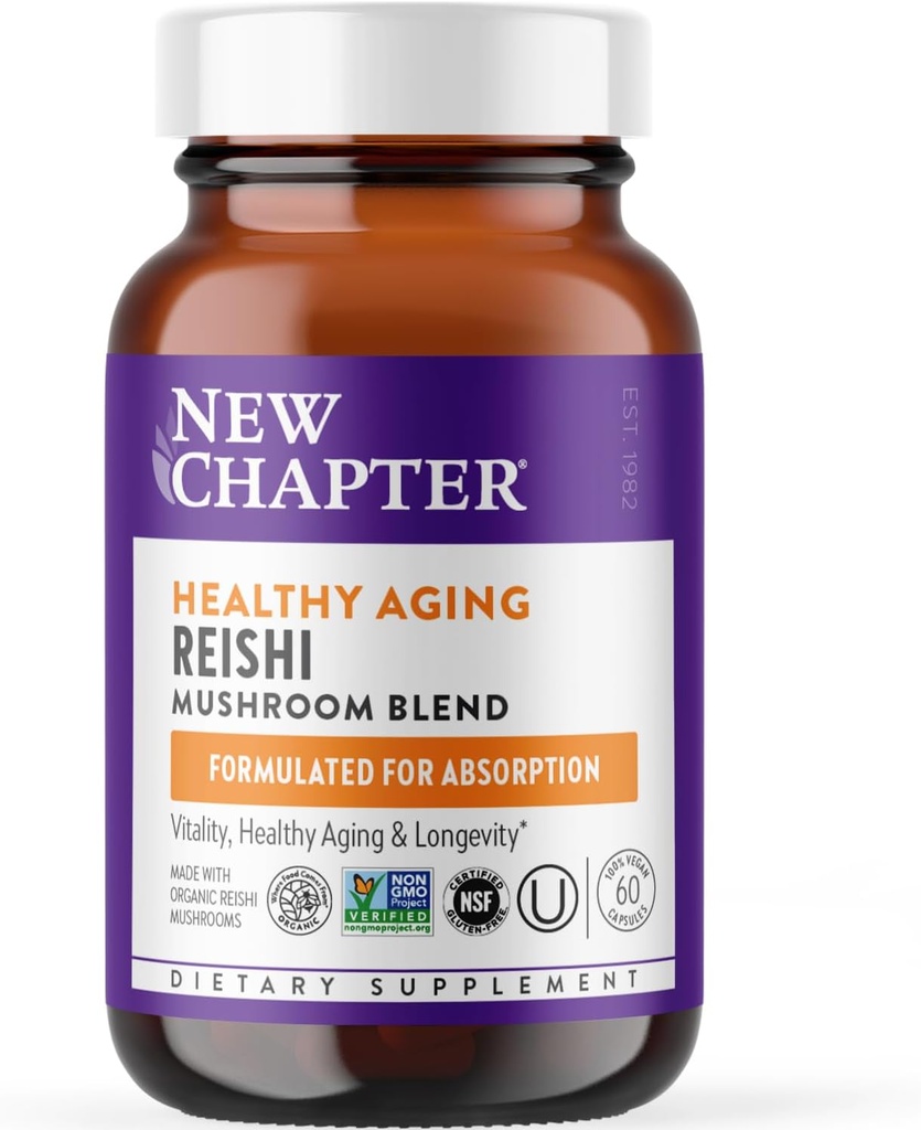 Novo poglavje Reishi goba - LifeShield Reishi za zdravo staranje + Organic Reishi goba + Vegan + No-GMO, nootropne sestavine - 60 ct