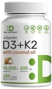 DEAL DOPOLNILO Vitamin D3 10.000 i.e. + K2 MK7 200mcg Softgels, 250 Število 