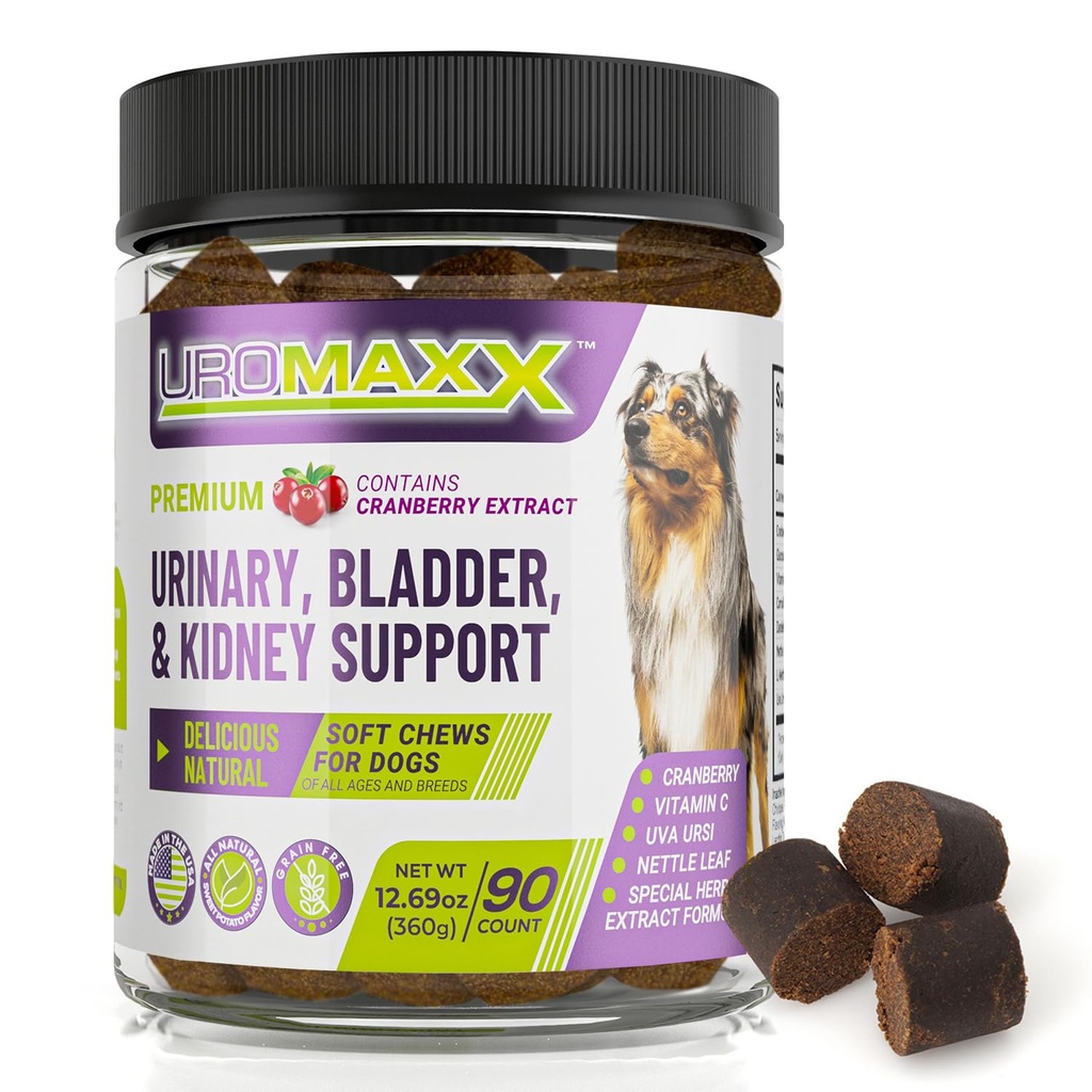 Dog urinarni trakt Infekcijsko zdravljenje, Bladder & Ledvična podpora za pse, Močan hišni nega, Naravne mehke žvečenje z brusnice & glukozamin, Izdelano v ZDA, Chicken Flavor, 90 Count, 1 pakiranje