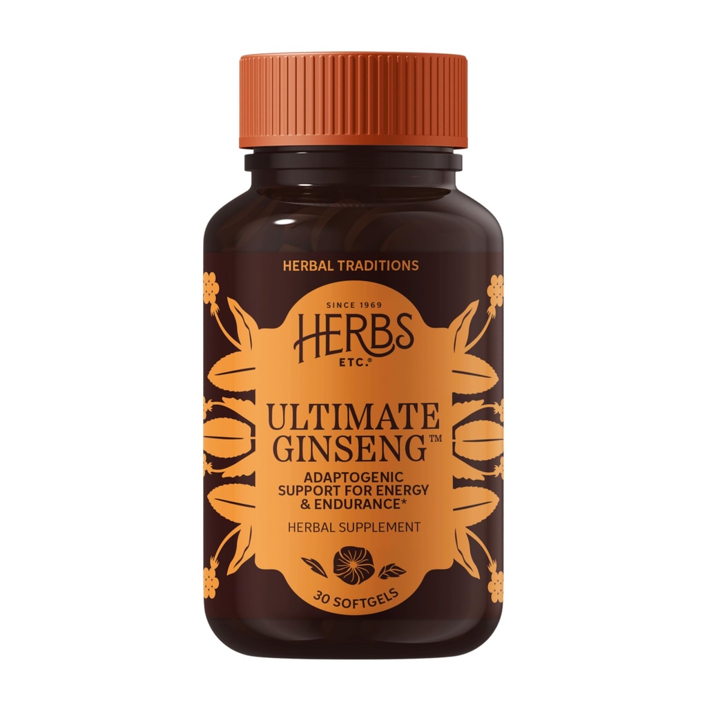 Zelišča Etc. Ultimate Ginseng Softgels - Podpora neprekinjene telesne aktivnosti - Aids Brain Health - Podpora Daily Stamina za telesno in intelektualno dejavnost - Gluten-free - 30 Softgels (30 strežajev)