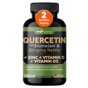 Quercetin z vitaminom C in cinkom - Nettle Quercetin - Quercetin 500mg - Quercetin z bromelainom - Cink Quercetin + Vitamin D3 - 120 Veggie Caps - (ne-GMO, Gluten-free, Vegan) - 2 mesec dobave