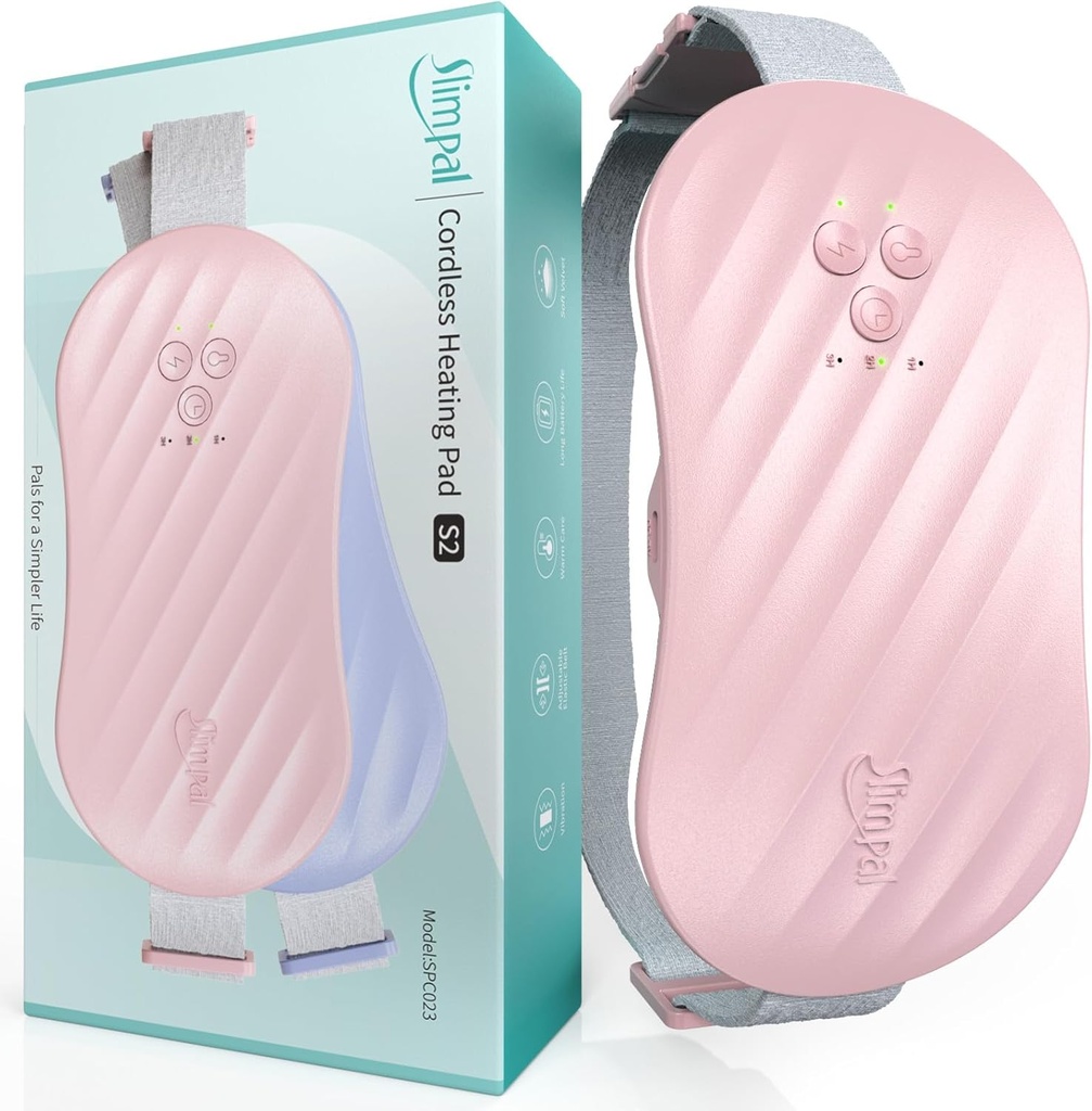 Slimpal AI Prenosni ogrevalni Pad za periode Cramps, Smart AI Heat Chip, Električni akumulatorski ogrevalni pas za hrbet, Belly, Waist, Želodec, Menstrual Wearing Pad darila za ženske svoje roza S2