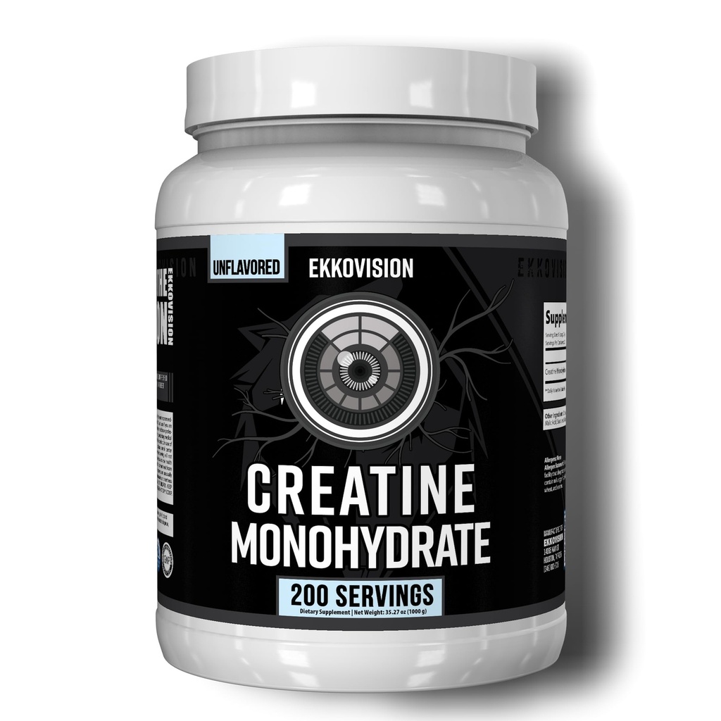 Ekkovision Kreatin monohidrat v prahu, Micronized, Unflavored, Pred treningom in Post Workout dodatek za moške in ženske, Energetska podpora, Enostaven za mešanje v stresa, napitki in pijače, 200 Serving