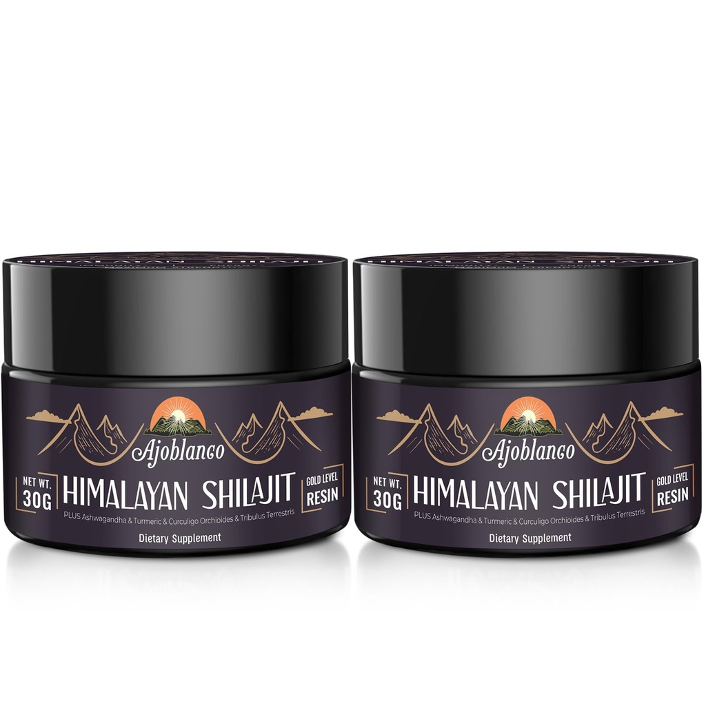 Ajoblanco 600mg Naravni Himalajski organski Shilajit Resin - himalajsko zlato Shilajit Resin z organsko ajurvedsko mešanico v visoki moči za energijo, moč in imuniteto, paket 2