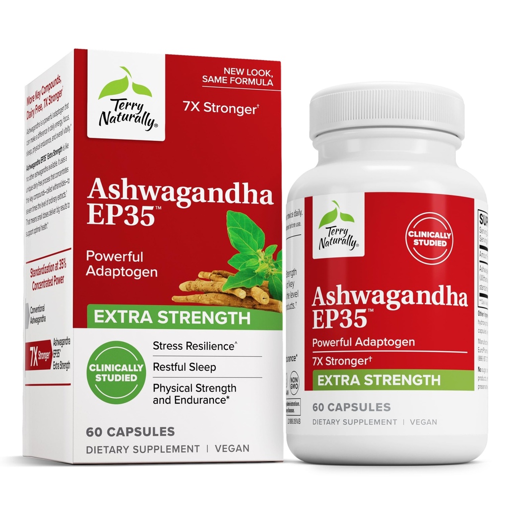 Terry Seveda Ashwagandha EP35 Dodatna moč - Zeliščni dodatek za podporo spancu - Aid Healthy Stress Response - Endurance & Energy Support - 60 kapsul (60 strežb)