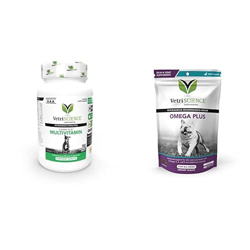 VetriScience Canine Plus MultiVitamin za pse, 90 tablet in Omega Plus Napredno dopolnilo za kožo za pse, 40 žvečil